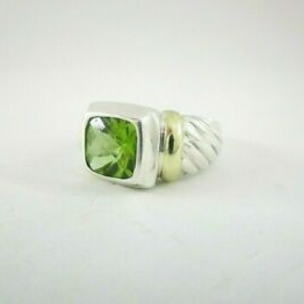 David Yurman Peridot Silver & 14k Gold Ring size 7